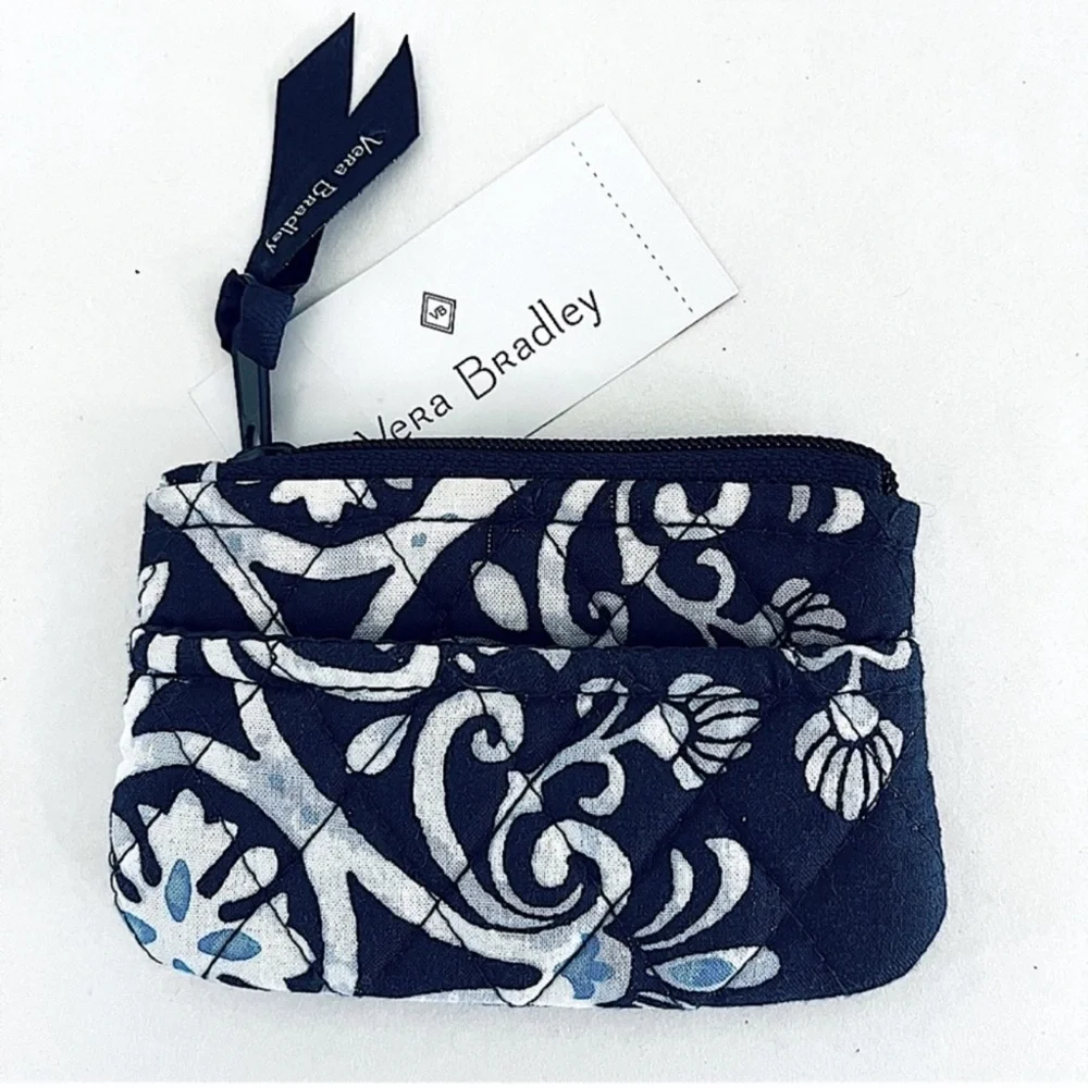 Vera Bradley Medallion Zippered Card Holder Pouch Change Purse Blue White